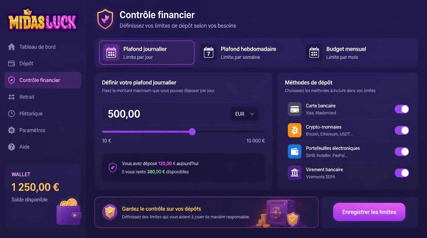 Image montrant le contrôle des dépôts avec plafonds pour mieux gérer son budget.