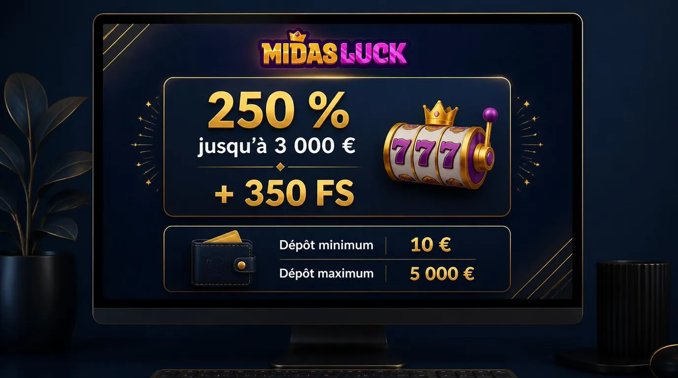 PrĂ©sentation du bonus de 250 % jusquâĂ 3 000 ⏠avec 350 tours gratuits et des limites de dĂ©pĂŽt